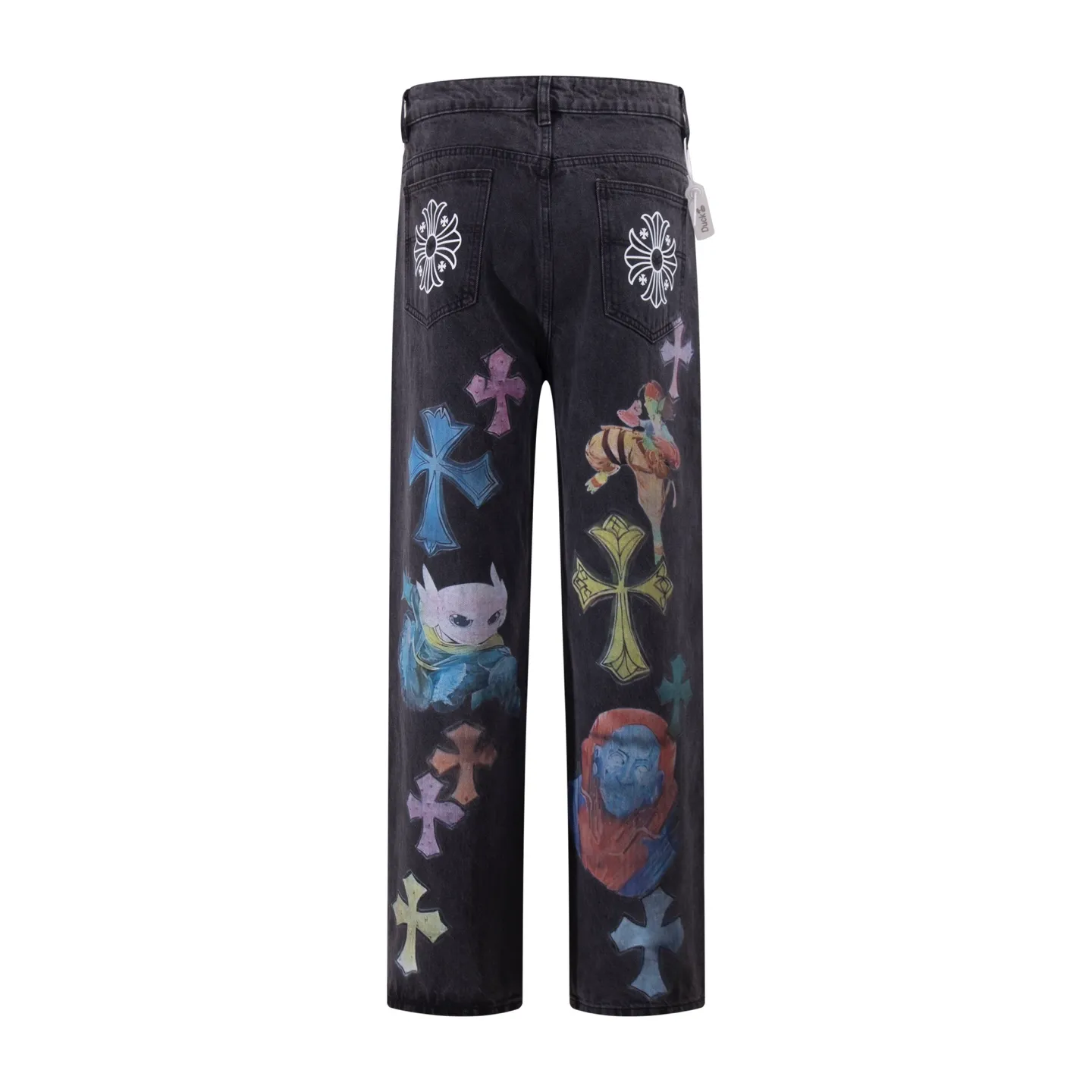 P290 Style number: H73 Crow Heart & 𝐂𝐡𝐫𝐨𝐦𝐞 𝐇𝐞𝐚𝐫𝐭 ss25 black elf print jeans. Styles with different washed textures are very friendly to people with thin legs. The slightly flared version perfectly modifies the leg shape. The timeless and moderate length makes it easy to match and match. It is the basis for various styles and is a must-have in your wardrobe! The fabric is stiff but also makes the upper body soft without losing texture. The washing process is even more perfect. It is a must-have item for everyone! ! ! Washed wheat, hang tag, pants label, three labels complete Color: black Size: 30-32-34-36